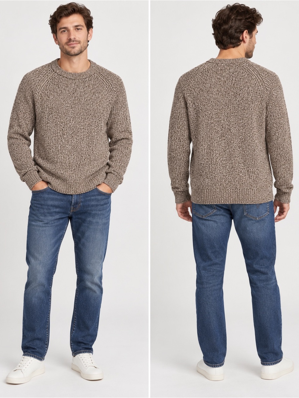 Abercrombie & Fitch Men’s Large Heavy Knit Marled Crewneck Sweater Brown